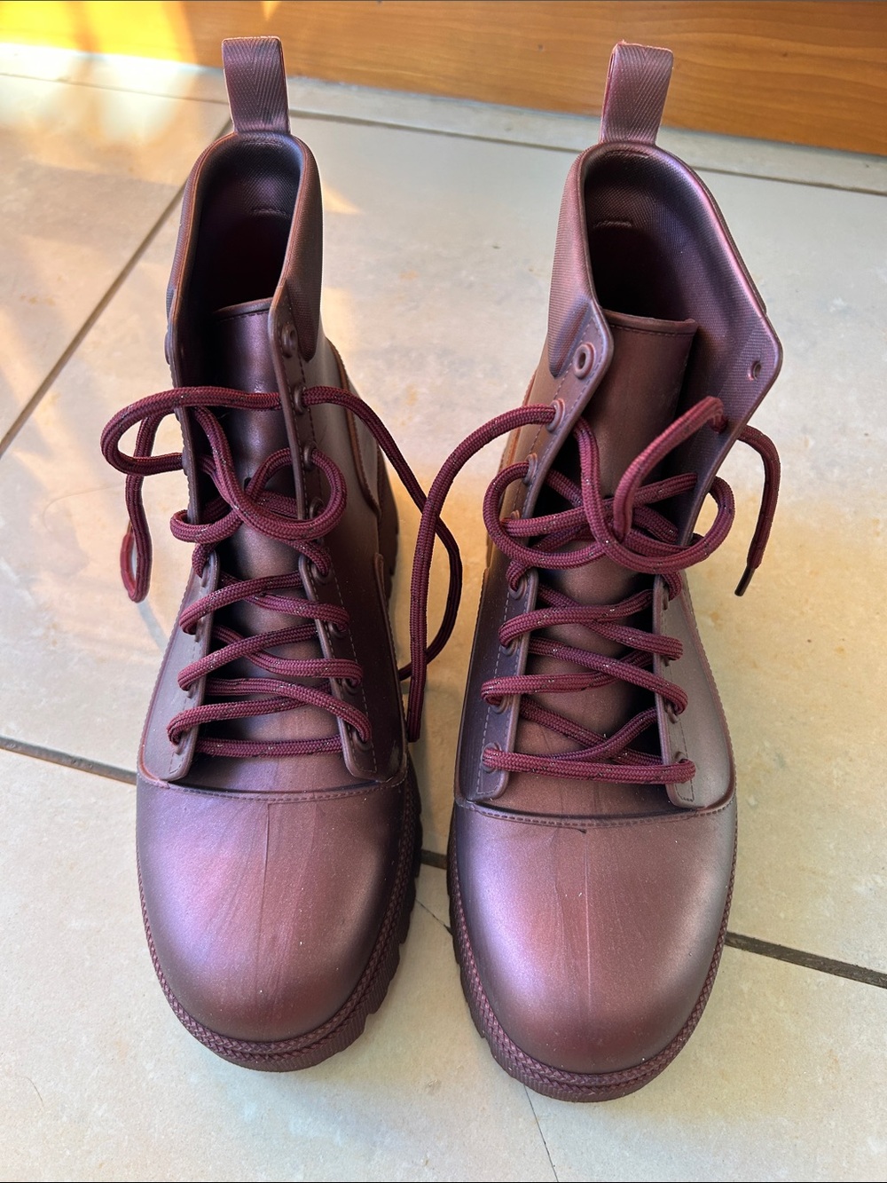 Women's Burgundy Lace-Up Platform Combat Boots